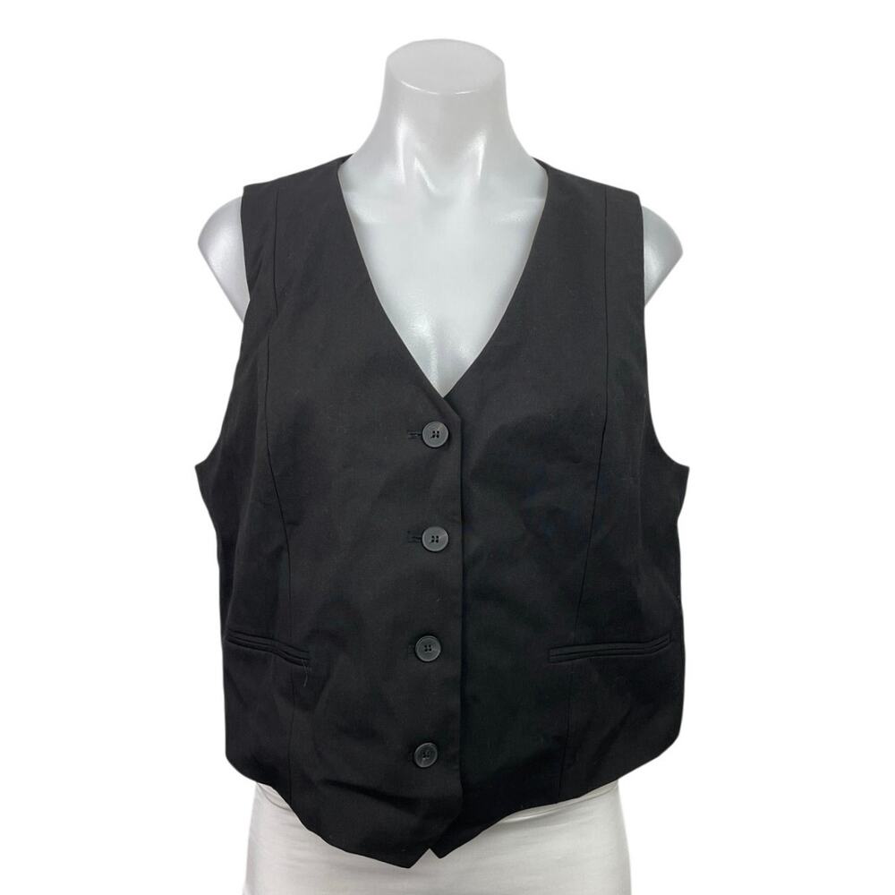 NEW Zara Women's Black Sleeveless V Neck Button Down Cropped Vest Top Size L